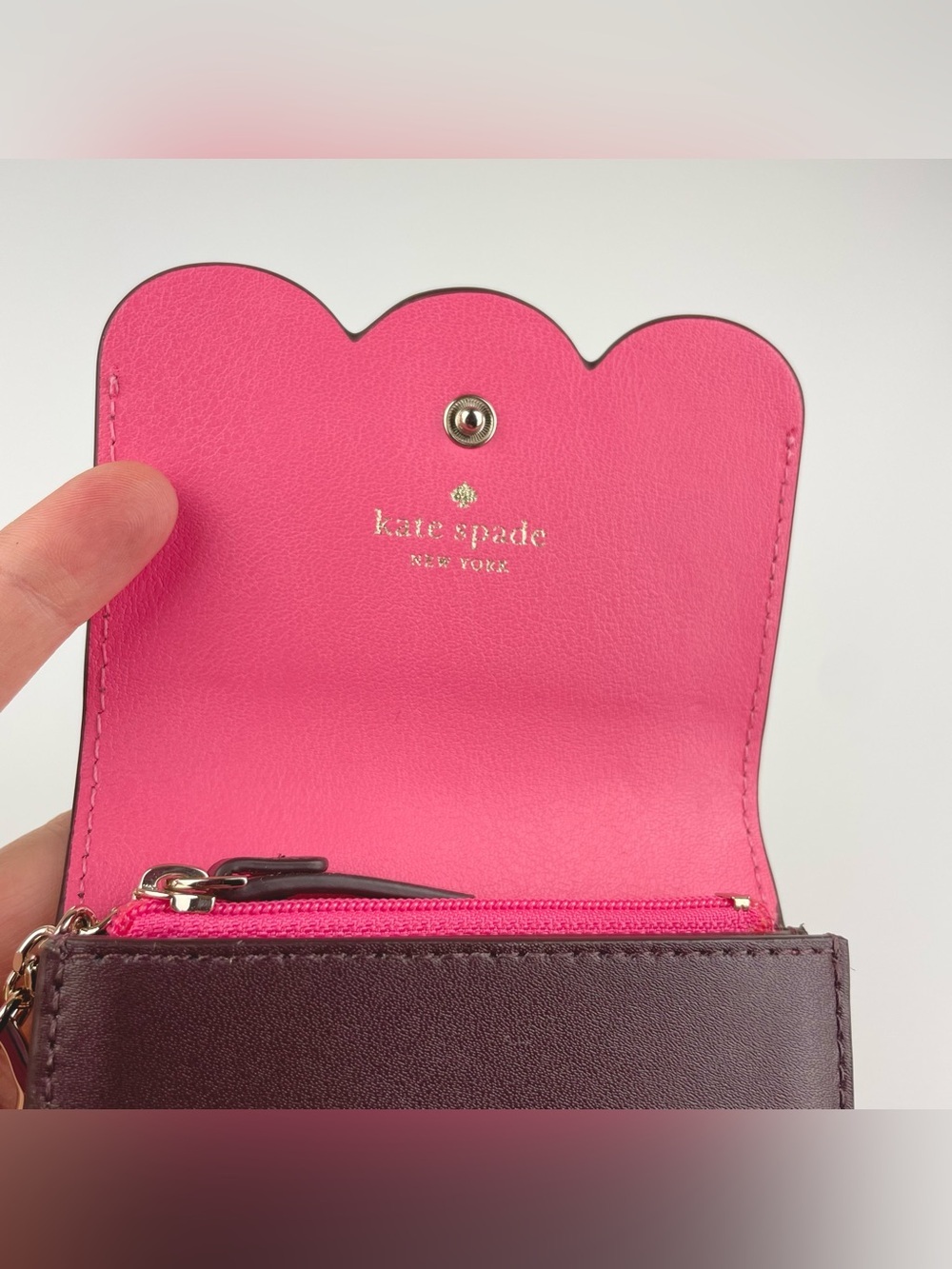 kate spade New York Plum Gemma Scalloped Card Mini Wallet w/ Key Ring ID Window - Picture 11 of 15